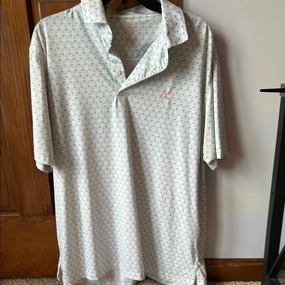 Rhoback White and Green Polo Shirt Lightweight Casual Wear Men’s Large Golf